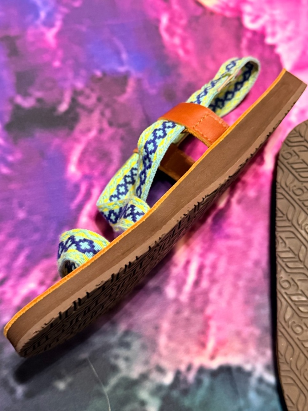 Zodiac-Inspired Brown Leather Sandals with Blue and Yellow Straps by FeelGoodz - Picture 6 of 8